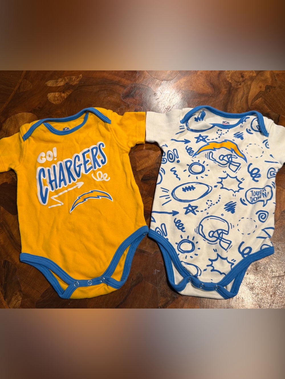 NFL Chargers Yellow & White Baby One-Piece Bodysuit Set